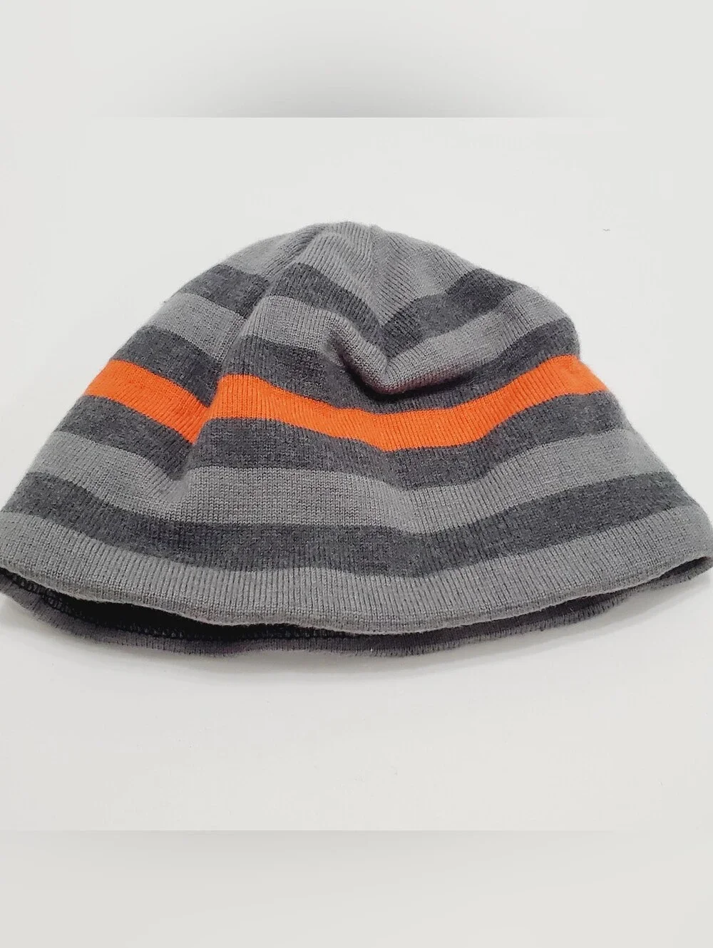 Patagonia Child's Winter Beanie Hat Gray & Orange Stripe OS Wool 45% Nylon 55%